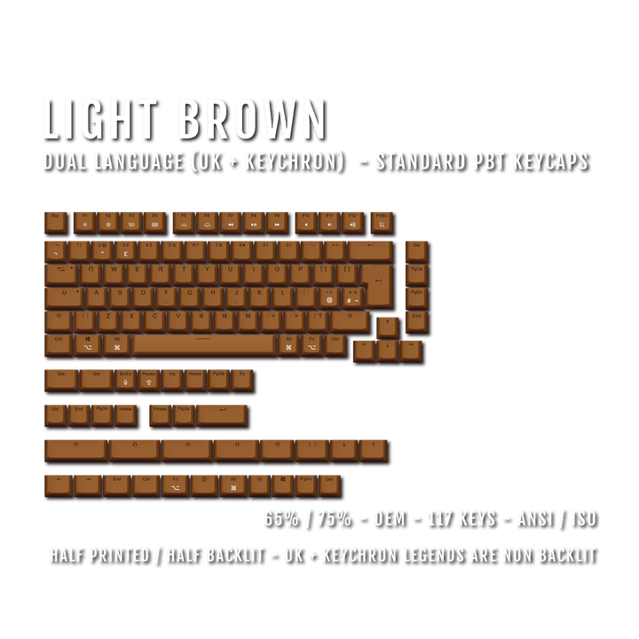 Light Brown UK & Keychron (Layout) Dual Language PBT Keycaps – 65/75% Krome Keycaps LTD mac & multimedia