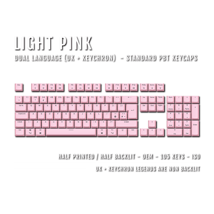 Light Pink UK & Keychron (Layout) Dual Language PBT Keycaps Krome Keycaps LTD mac & multimedia