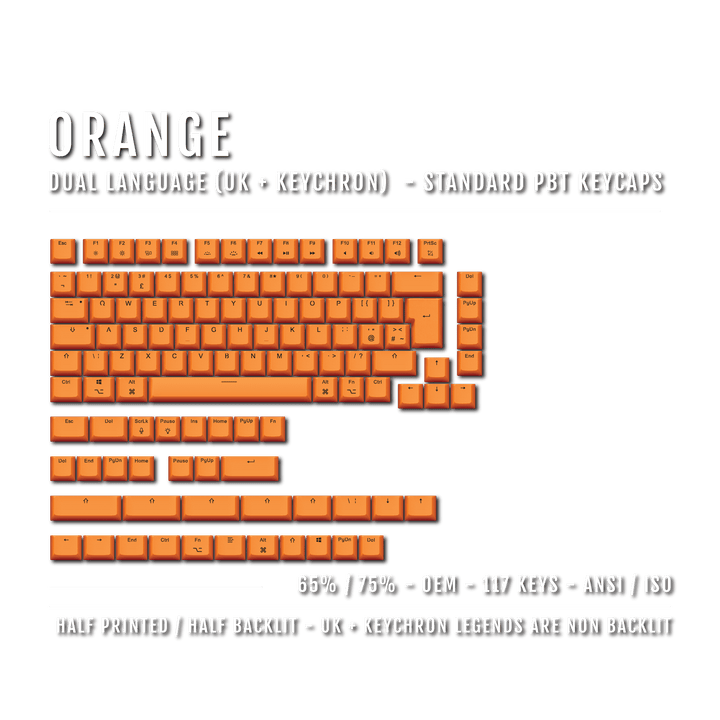 Orange UK & Keychron (Layout) Dual Language PBT Keycaps - 65/75% Krome Keycaps LTD mac & multimedia