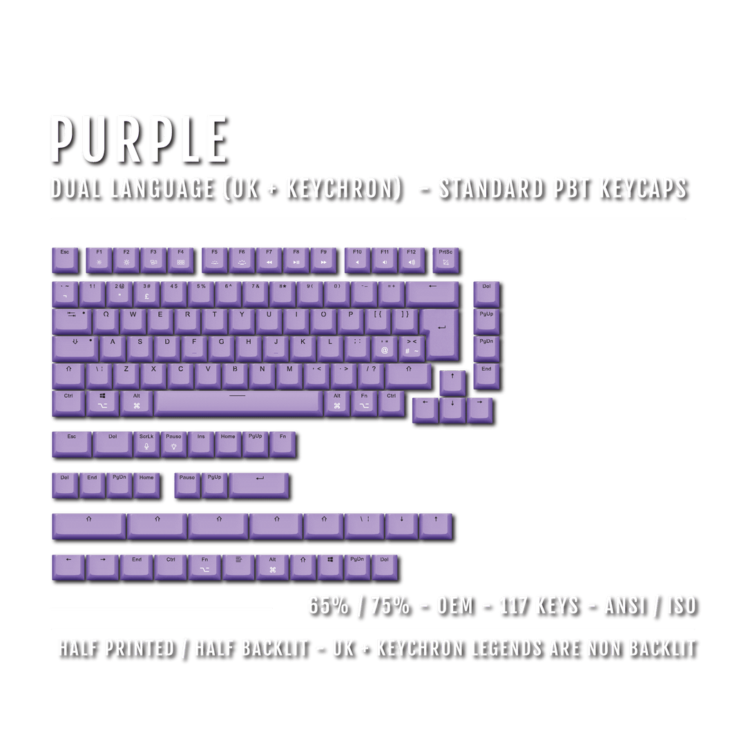 Purple UK & Keychron (Layout) Dual Language PBT Keycaps - 65/75%