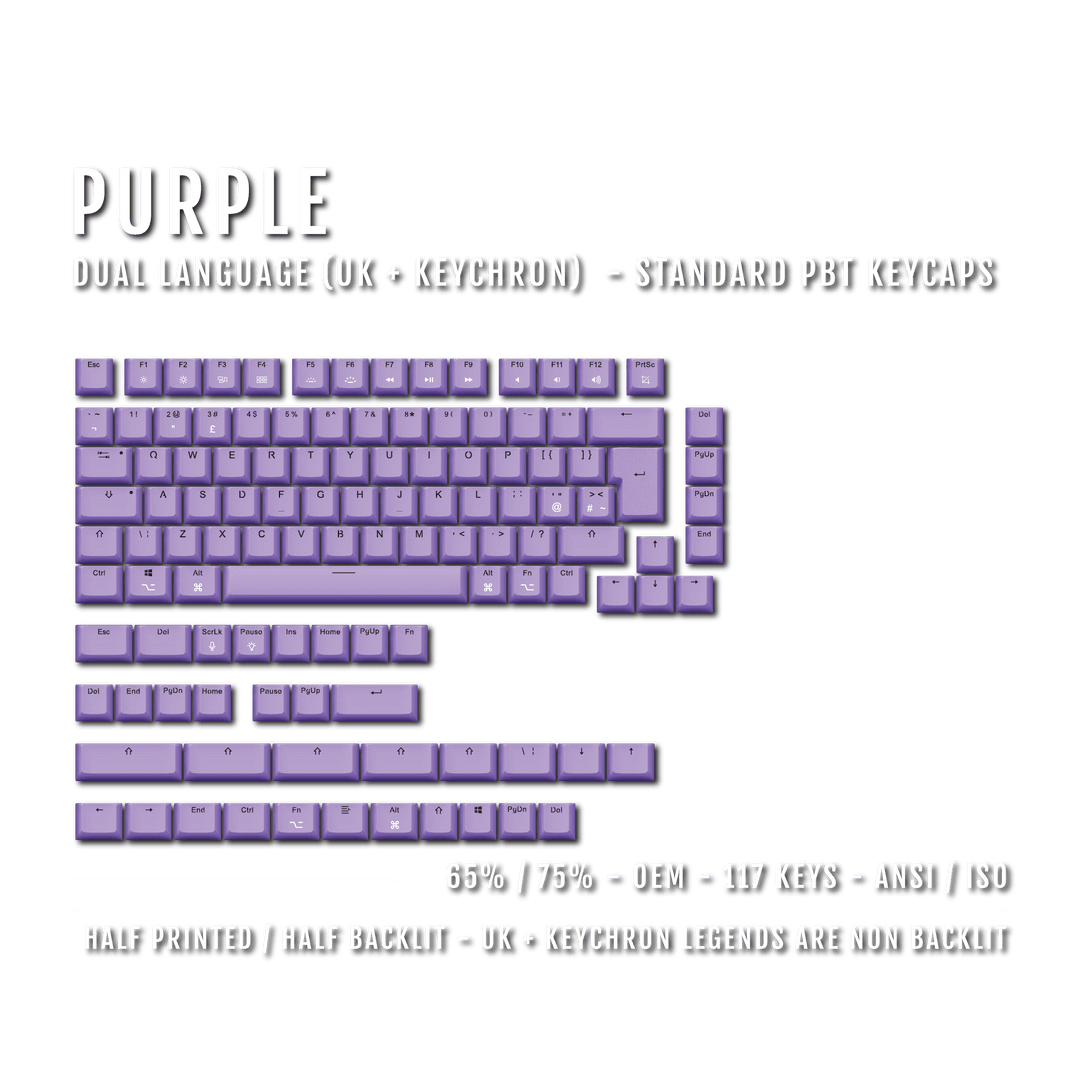 Purple UK & Keychron (Layout) Dual Language PBT Keycaps - 65/75% Krome Keycaps LTD mac & multimedia