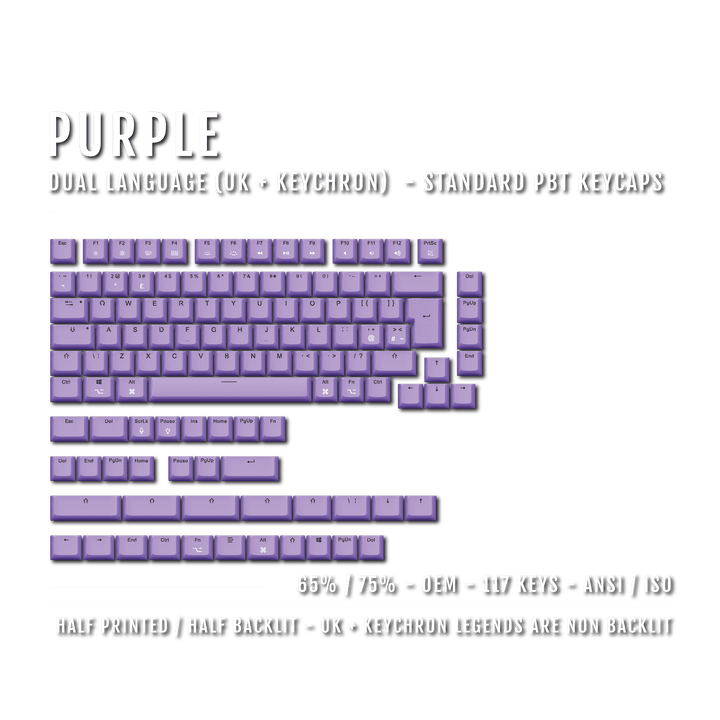 Purple UK & Keychron (Layout) Dual Language PBT Keycaps - 65/75% Krome Keycaps LTD mac & multimedia