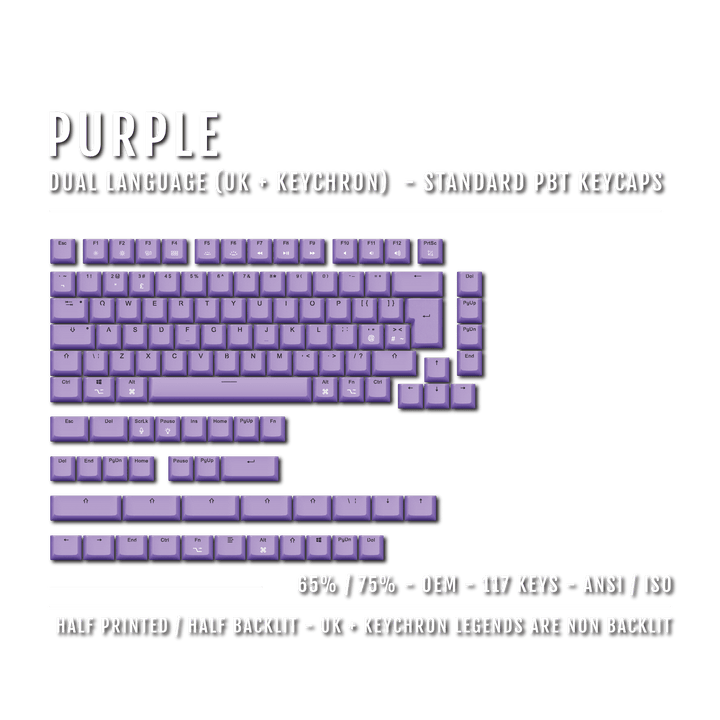 Purple UK & Keychron (Layout) Dual Language PBT Keycaps - 65/75%