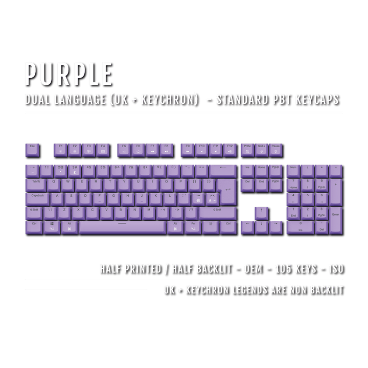 Purple UK & Keychron (Layout) Dual Language PBT Keycaps Krome Keycaps LTD mac & multimedia