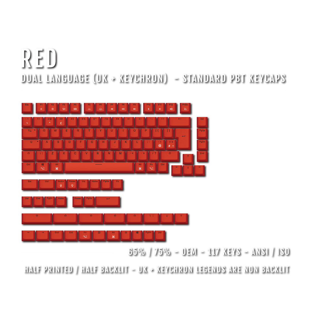 Red UK & Keychron (Layout) Dual Language PBT Keycaps - 65/75% Krome Keycaps LTD mac & multimedia