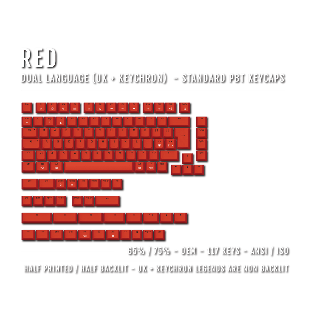 Red UK & Keychron (Layout) Dual Language PBT Keycaps - 65/75%