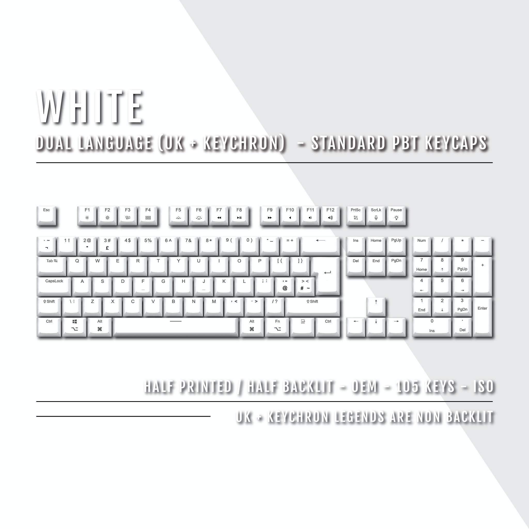 White UK & Keychron (Layout) Dual Language PBT Keycaps – Krome Keycaps LTD