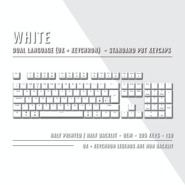 White UK & Keychron (Layout) Dual Language PBT Keycaps Krome Keycaps LTD mac & multimedia