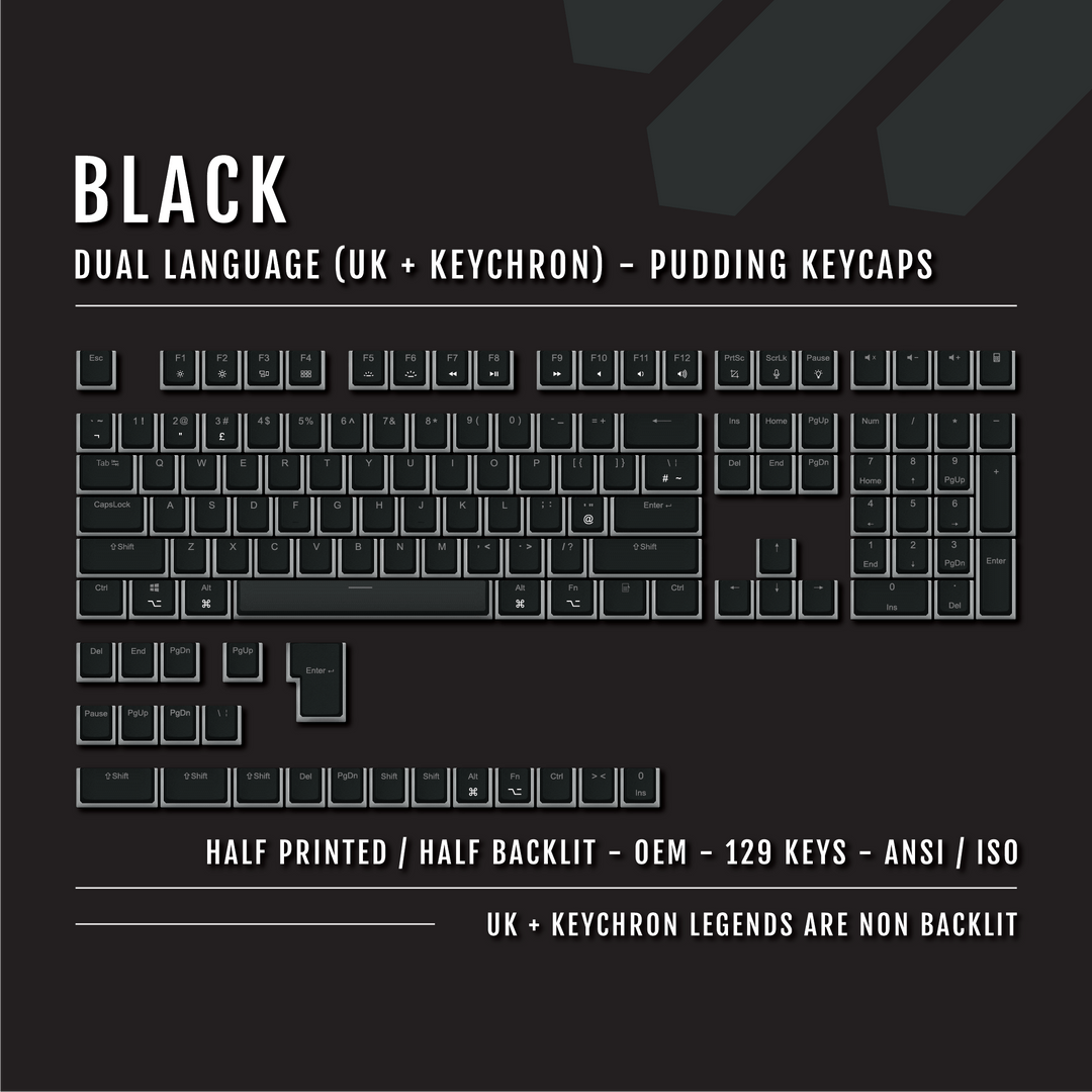 Black UK & Keychron (Layout) Dual Language PBT Pudding Keycaps