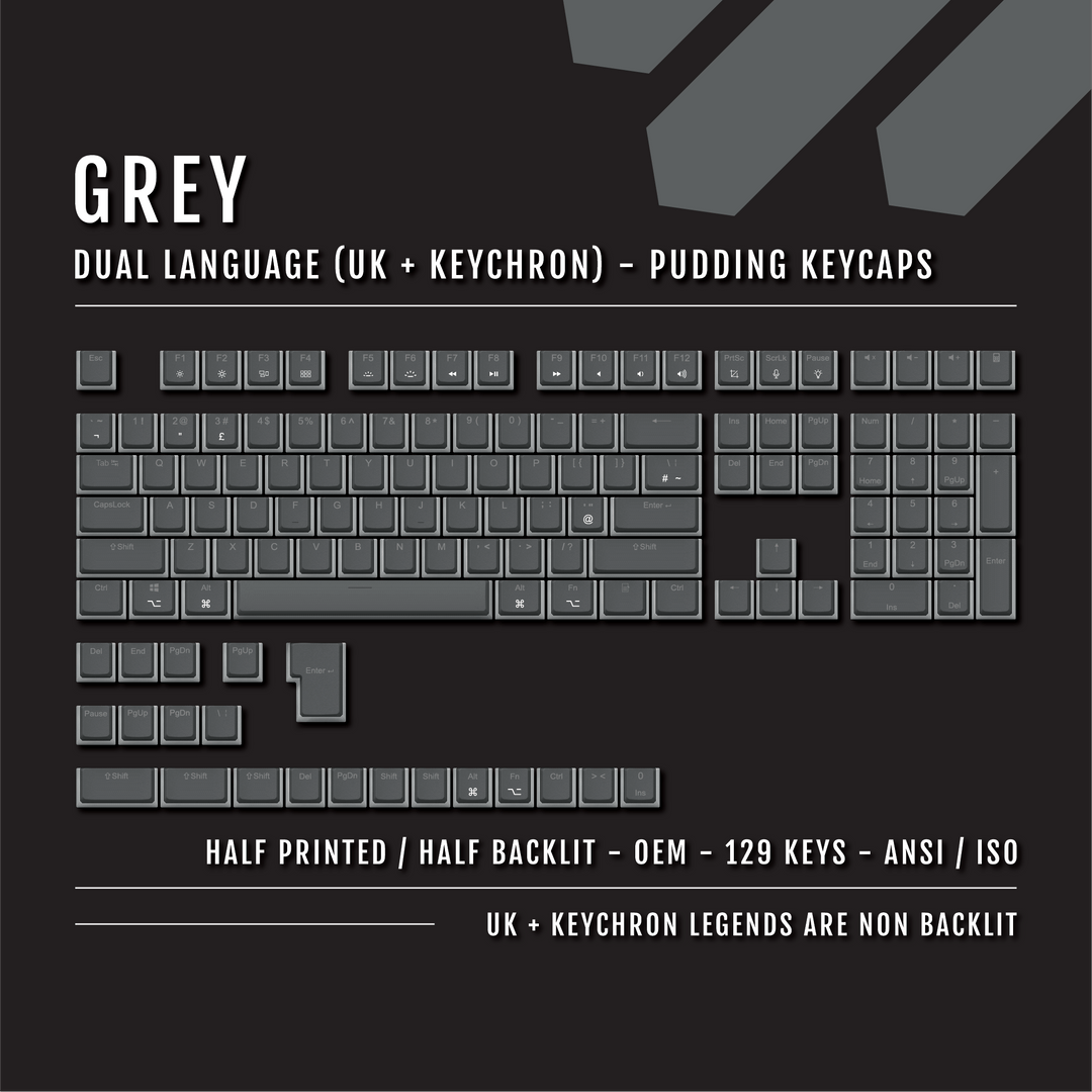 Grey UK & Keychron (Layout) Dual Language PBT Pudding Keycaps