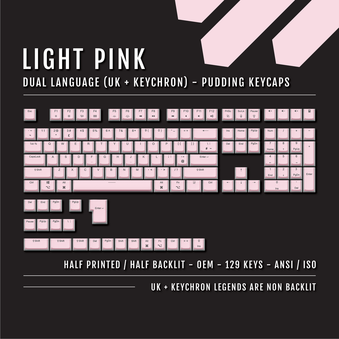 Light Pink UK & Keychron (Layout) Dual Language PBT Pudding Keycaps