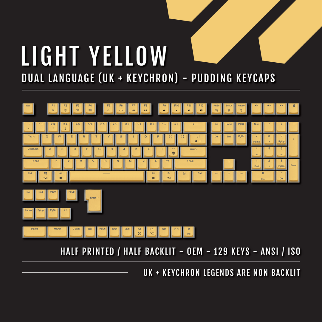 Light Yellow UK & Keychron (Layout) Dual Language PBT Pudding Keycaps