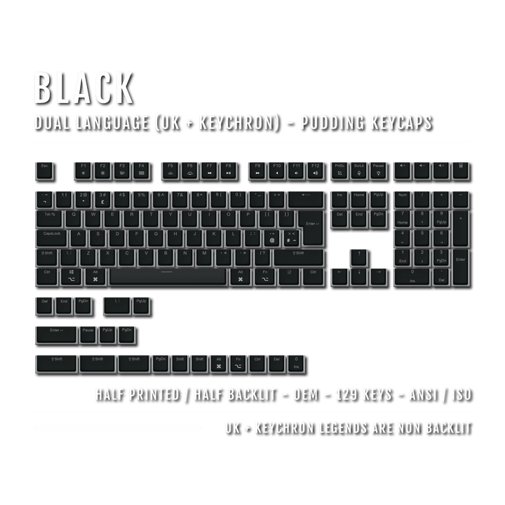 Black UK & Keychron (Layout) Dual Language PBT Pudding Keycaps