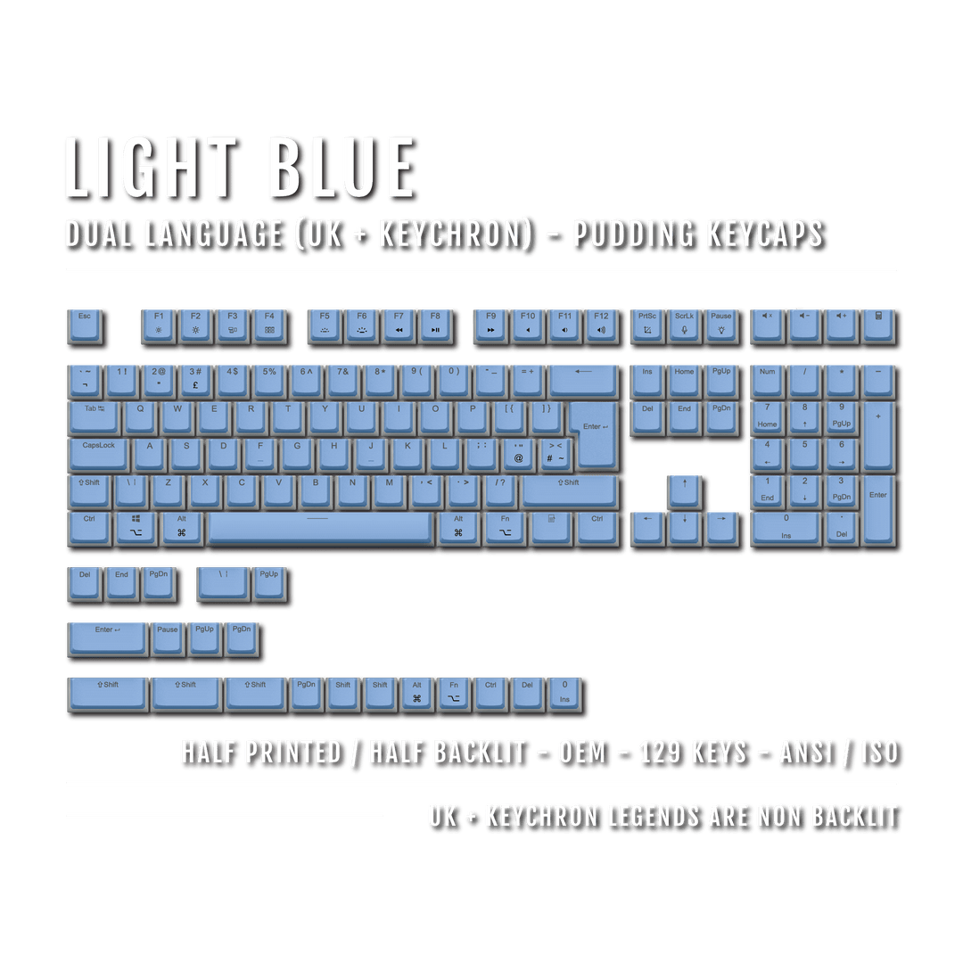Light Blue UK & Keychron (Layout) Dual Language PBT Pudding Keycaps