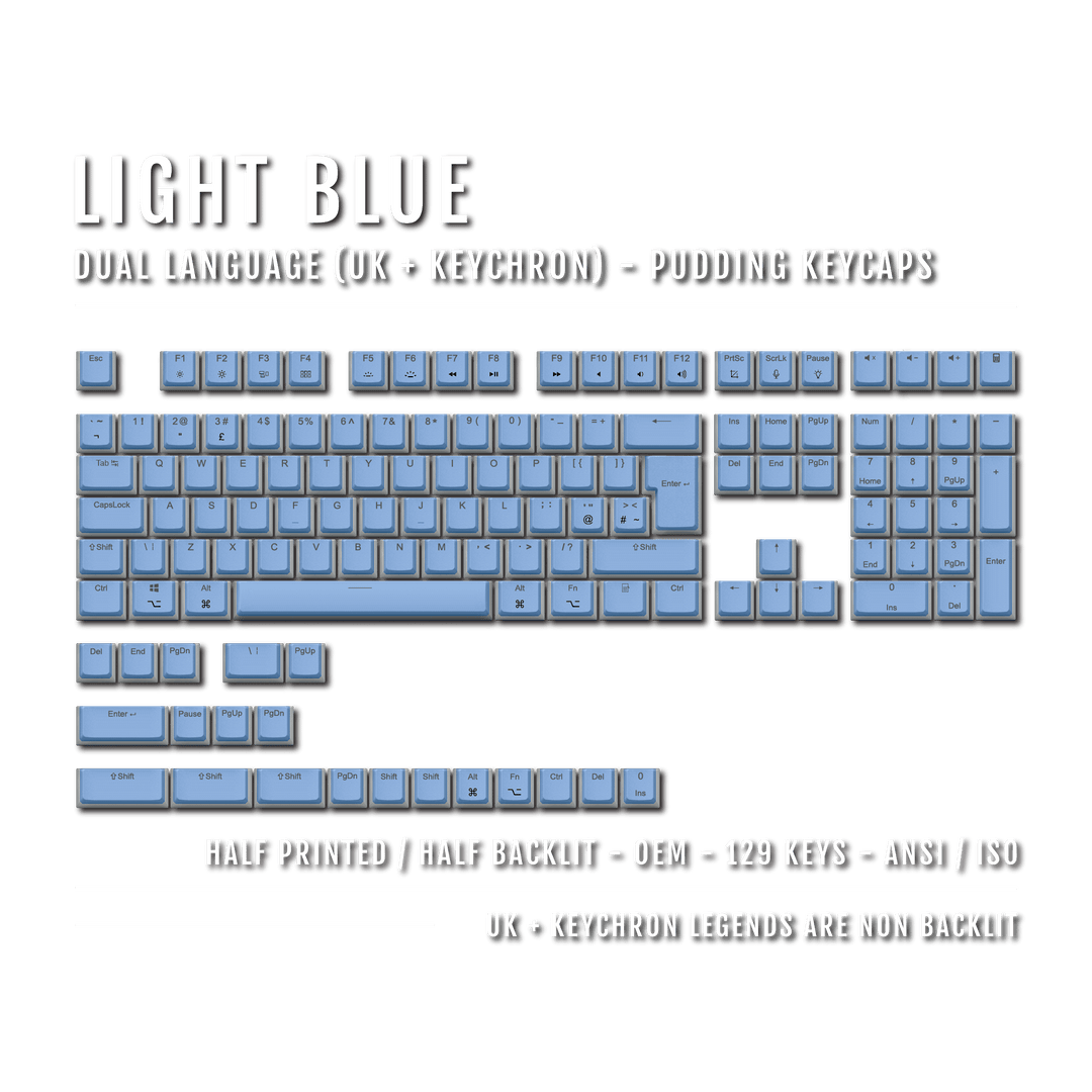Light Blue UK & Keychron (Layout) Dual Language PBT Pudding Keycaps Krome Keycaps LTD Mac & Multimedia Pudding