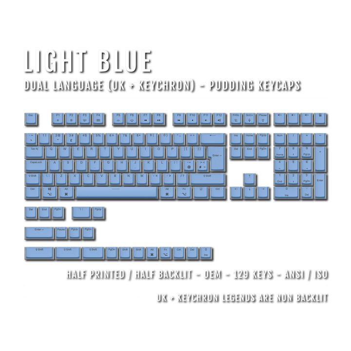 Light Blue UK & Keychron (Layout) Dual Language PBT Pudding Keycaps Krome Keycaps LTD Mac & Multimedia Pudding