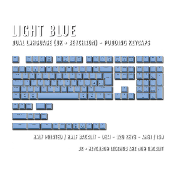 Light Blue UK & Keychron (Layout) Dual Language PBT Pudding Keycaps