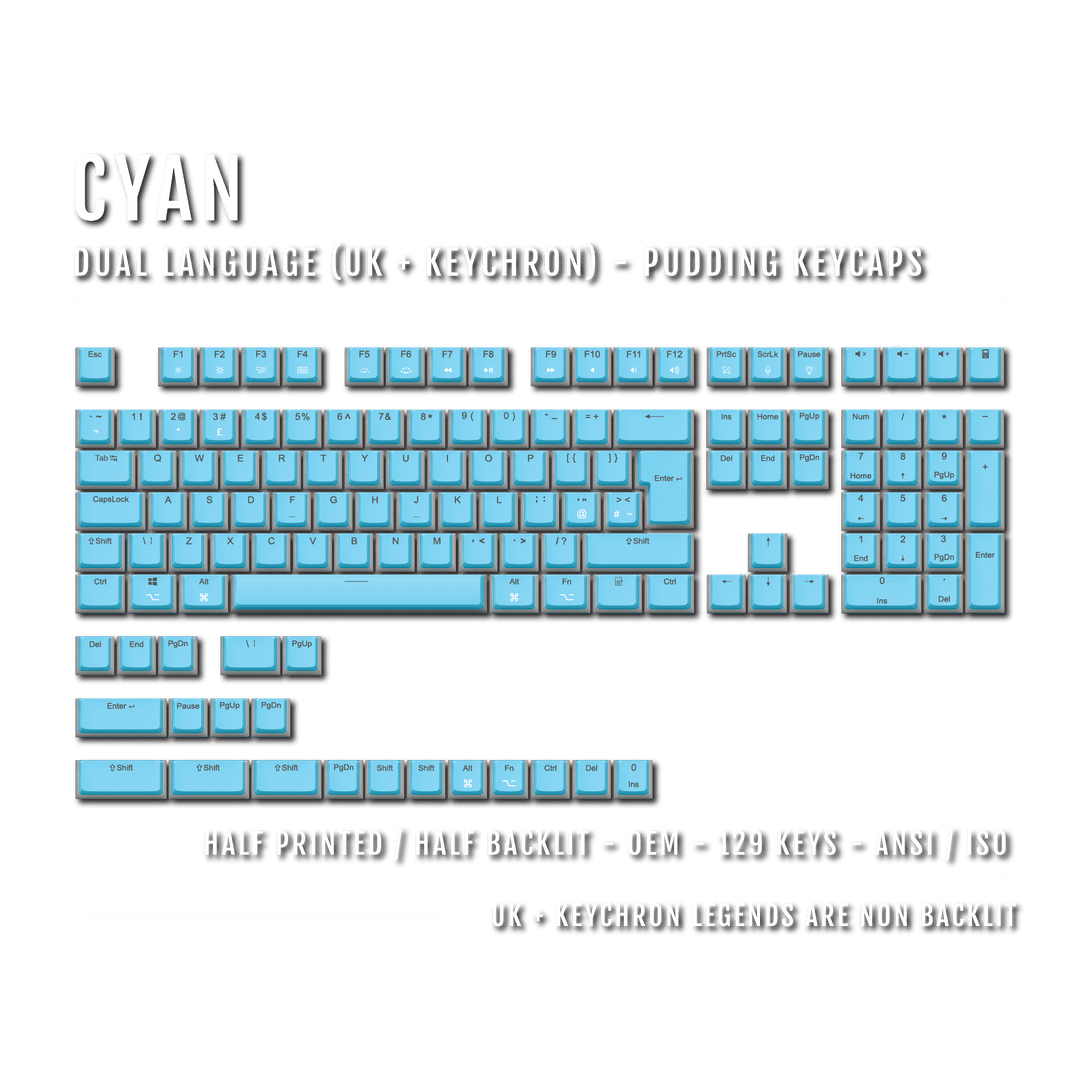 Cyan UK & Keychron (Layout) Dual Language PBT Pudding Keycaps