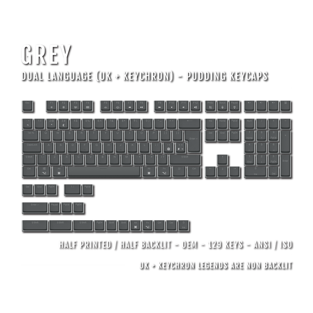Grey UK & Keychron (Layout) Dual Language PBT Pudding Keycaps Krome Keycaps LTD Mac & Multimedia Pudding