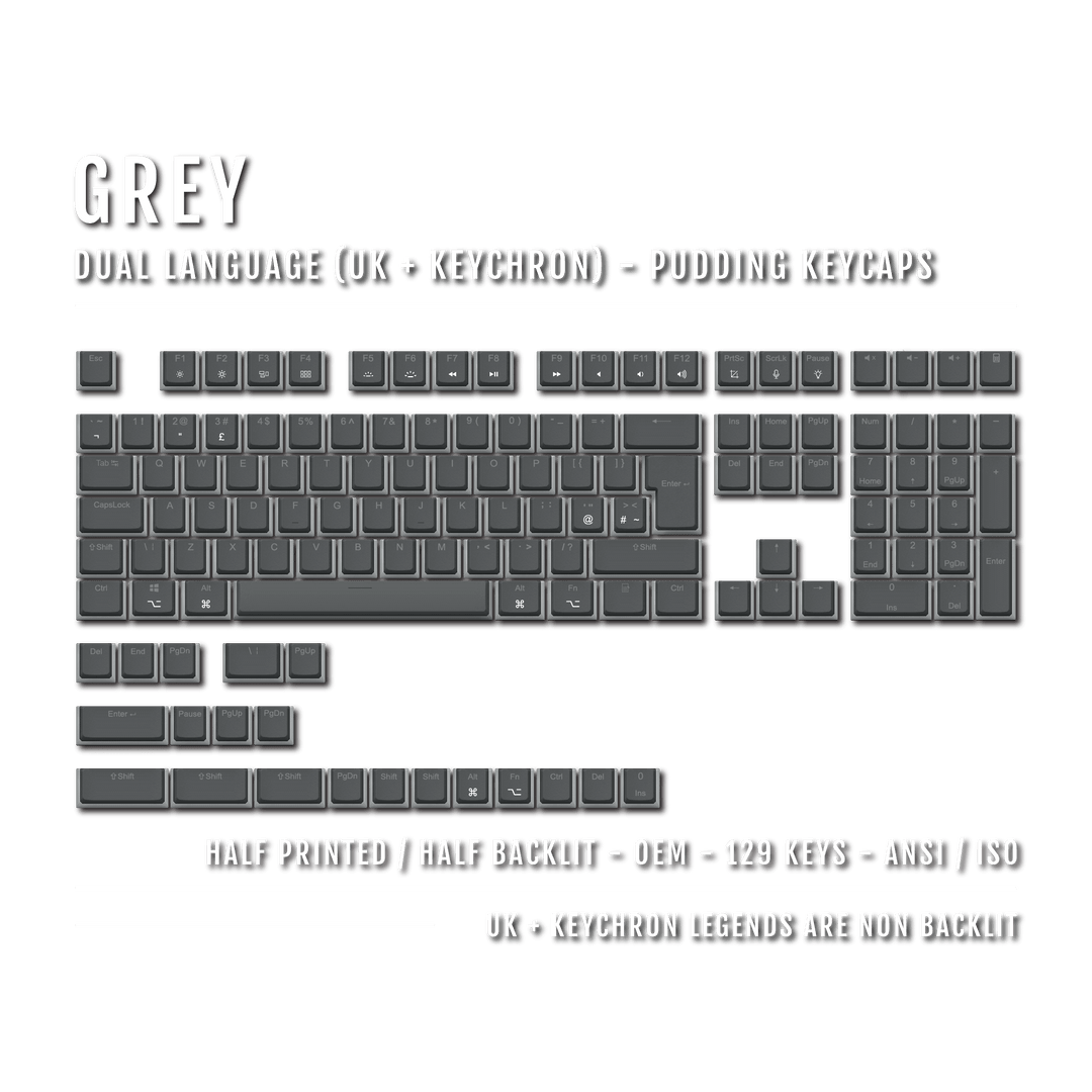 Grey UK & Keychron (Layout) Dual Language PBT Pudding Keycaps