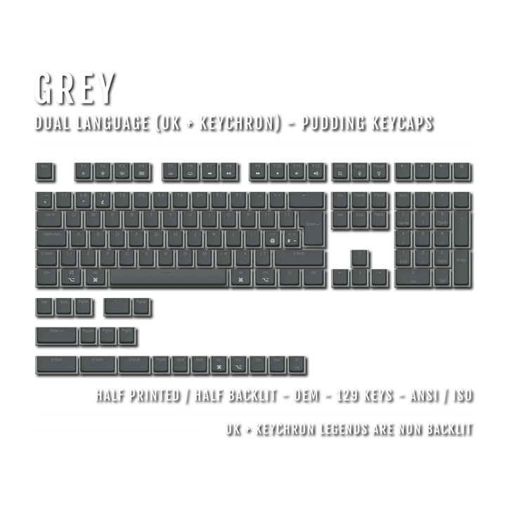 Grey UK & Keychron (Layout) Dual Language PBT Pudding Keycaps Krome Keycaps LTD Mac & Multimedia Pudding