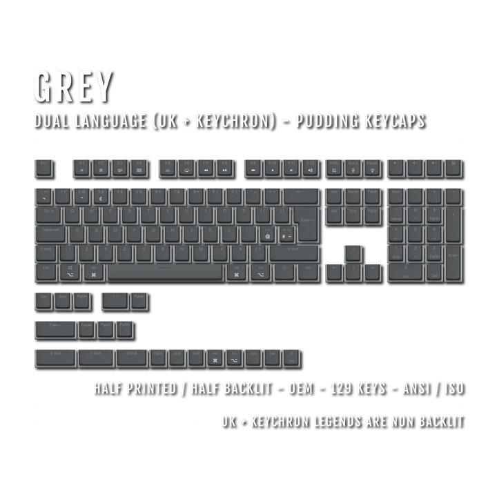 Grey UK & Keychron (Layout) Dual Language PBT Pudding Keycaps