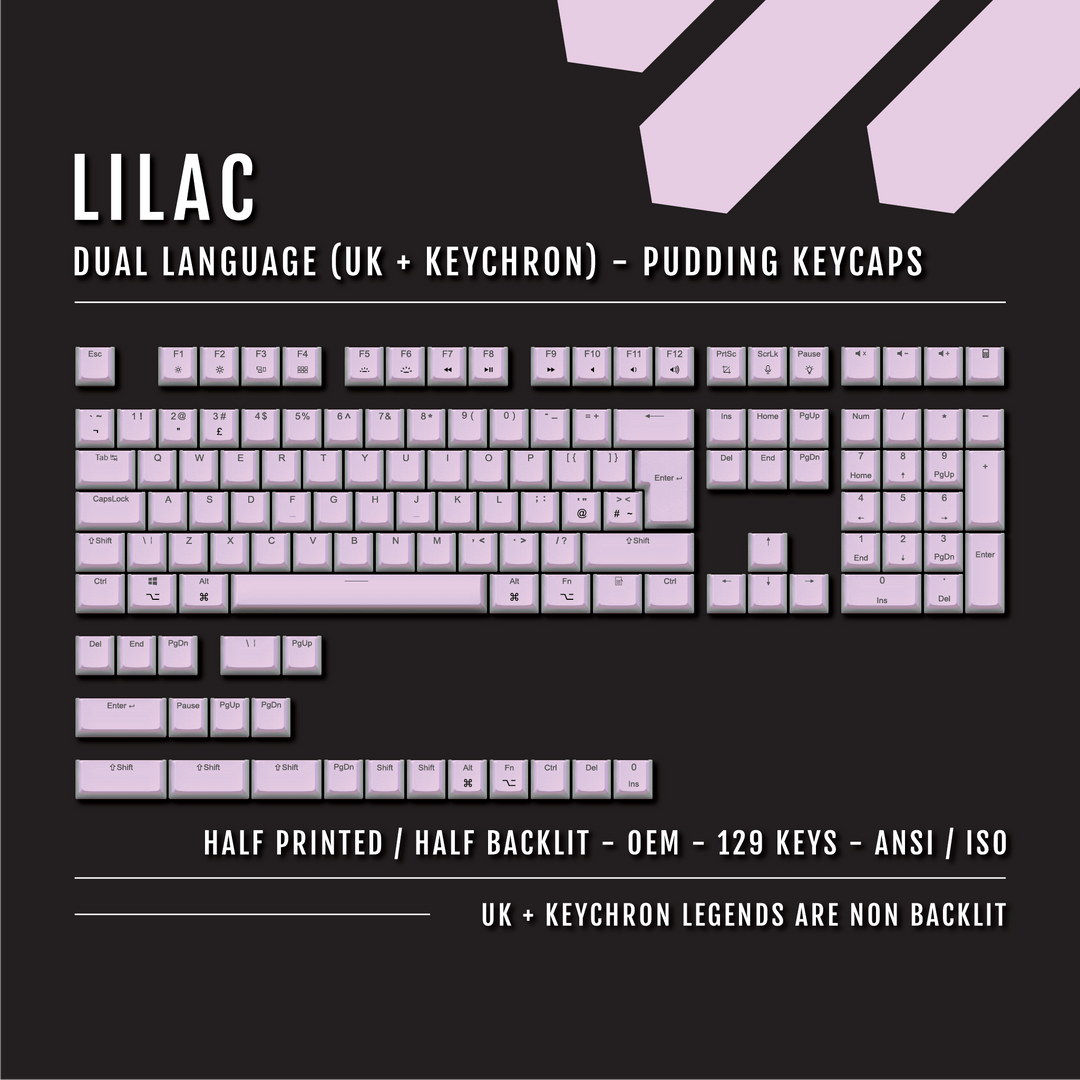 Lilac UK & Keychron (Layout) Dual Language PBT Pudding Keycaps