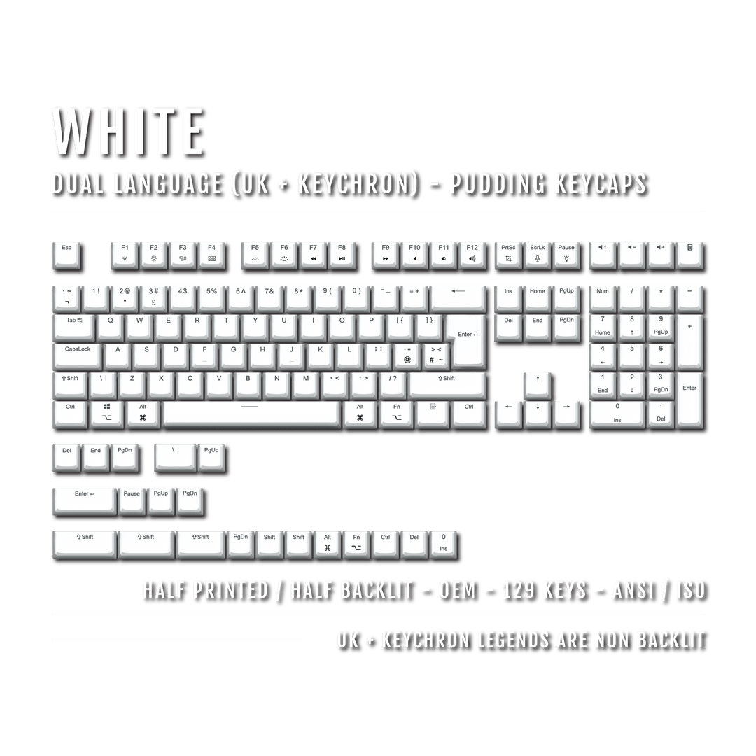 White UK & Keychron (Layout) Dual Language PBT Pudding Keycaps Krome Keycaps LTD Mac & Multimedia Pudding