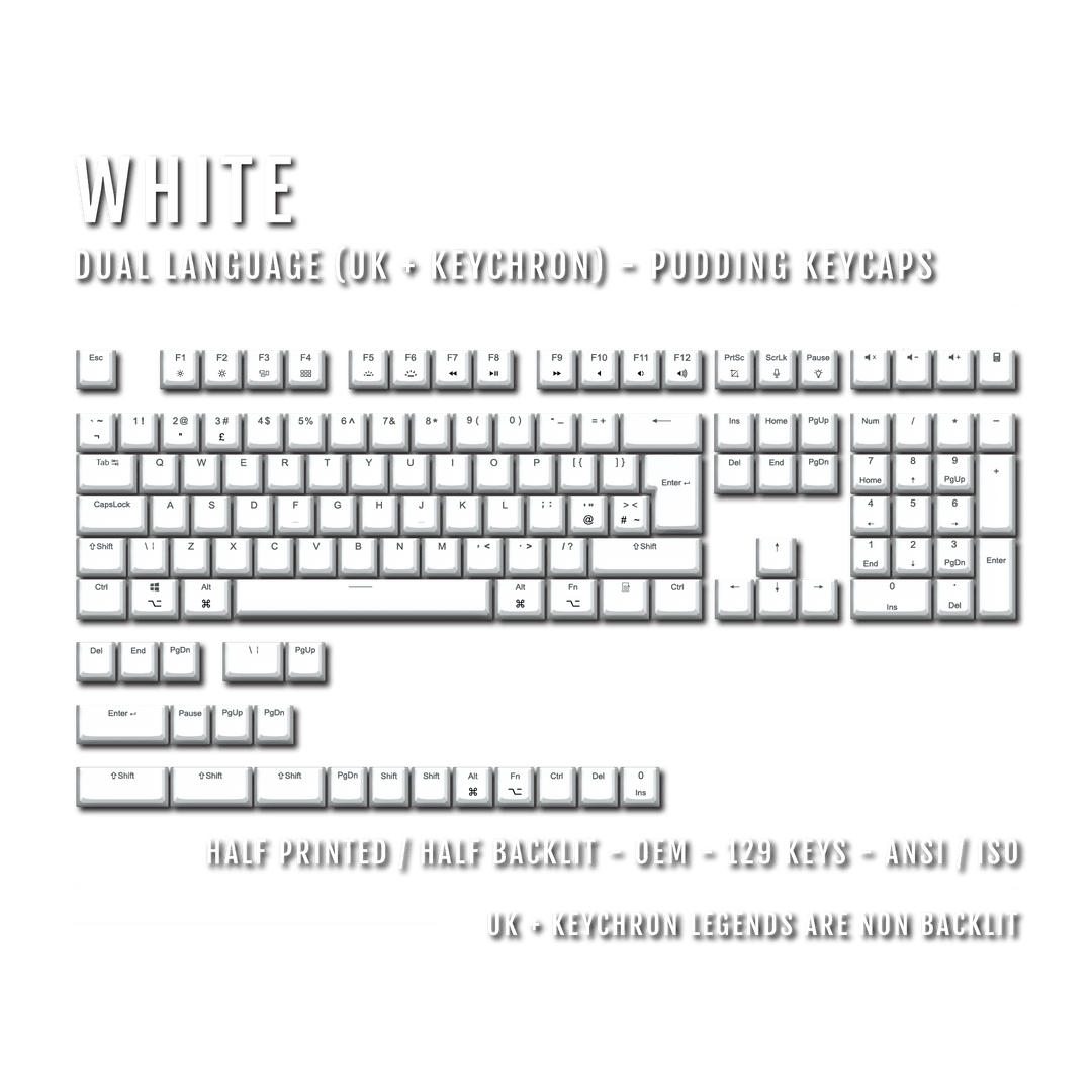 White UK & Keychron (Layout) Dual Language PBT Pudding Keycaps