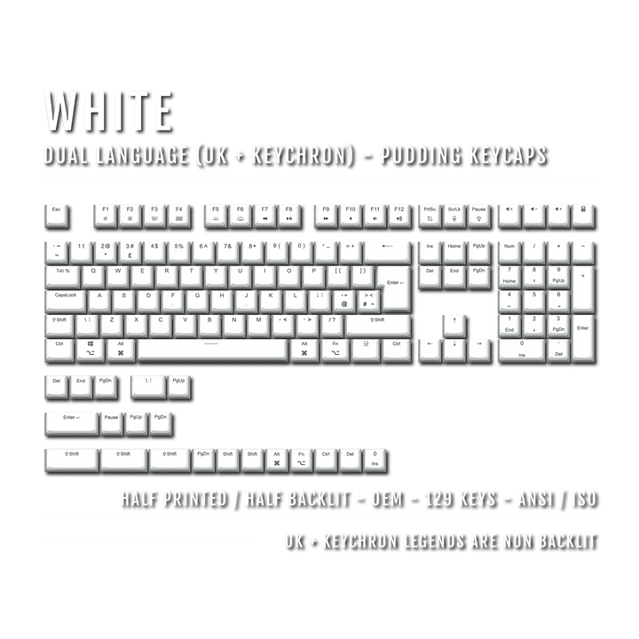 White UK & Keychron (Layout) Dual Language PBT Pudding Keycaps