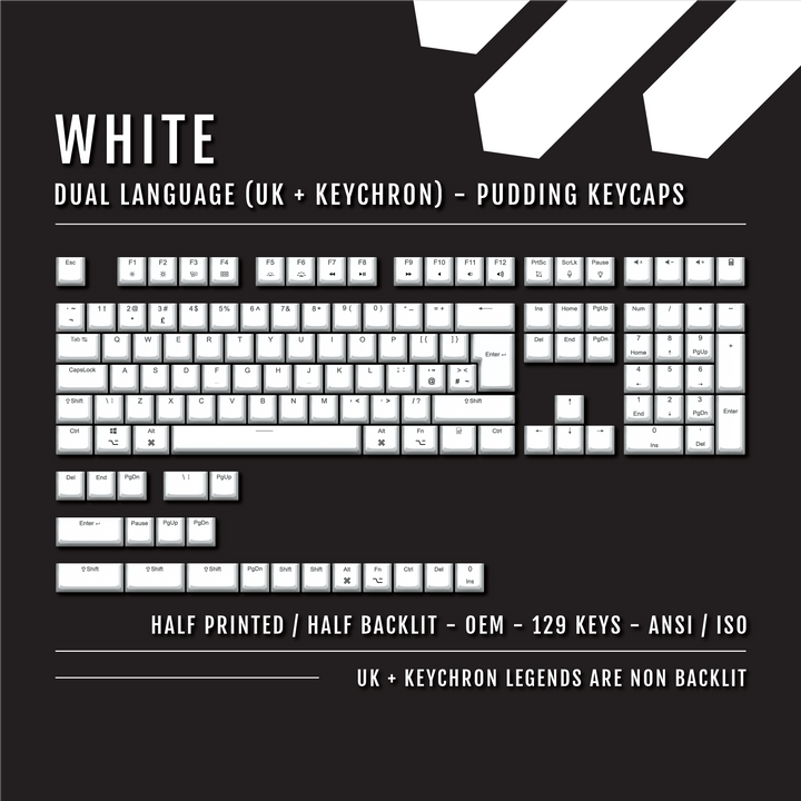 White UK & Keychron (Layout) Dual Language PBT Pudding Keycaps