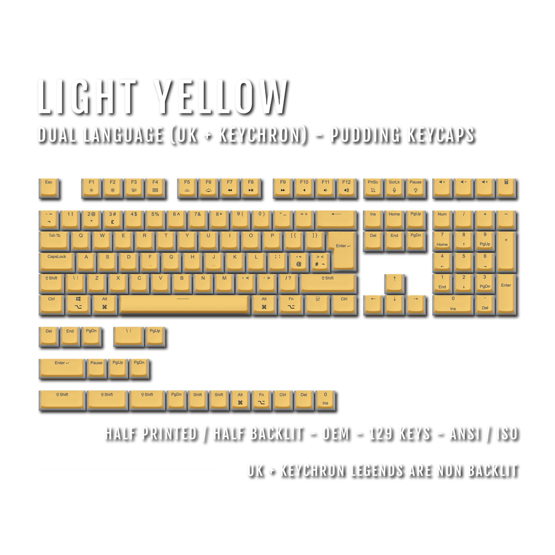Light Yellow UK & Keychron (Layout) Dual Language PBT Pudding Keycaps