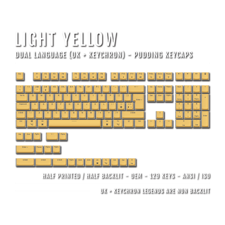 Light Yellow UK & Keychron (Layout) Dual Language PBT Pudding Keycaps