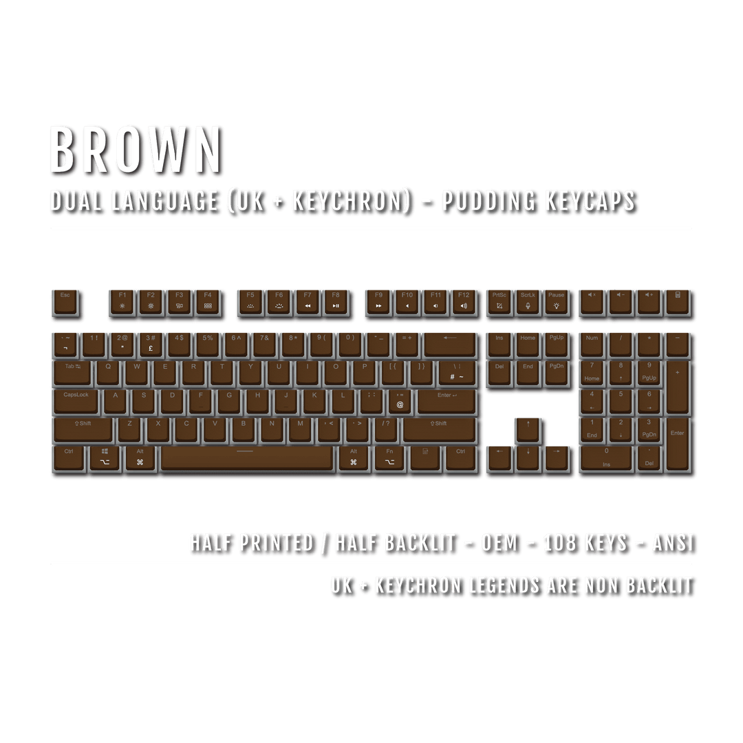 Brown UK & Keychron (Layout) Dual Language PBT Pudding Keycaps Krome Keycaps LTD Mac & Multimedia Pudding