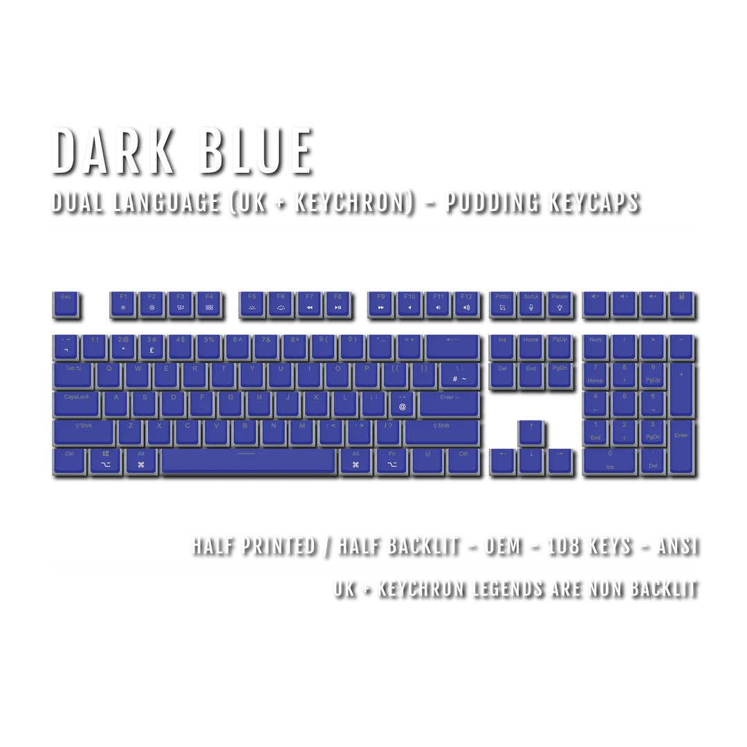 Dark Blue UK & Keychron (Layout) Dual Language PBT Pudding Keycaps