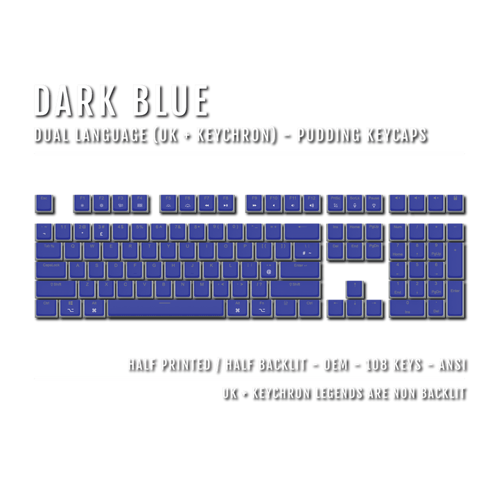 Dark Blue UK & Keychron (Layout) Dual Language PBT Pudding Keycaps Krome Keycaps LTD Mac & Multimedia Pudding