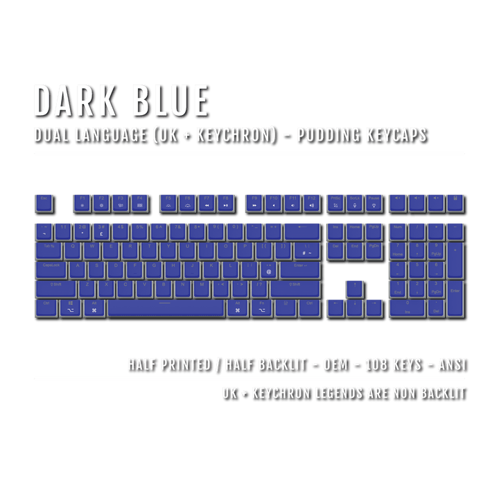 Dark Blue UK & Keychron (Layout) Dual Language PBT Pudding Keycaps