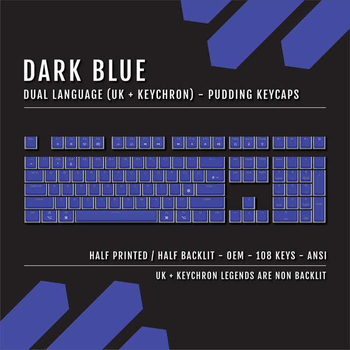 Dark Blue UK & Keychron (Layout) Dual Language PBT Pudding Keycaps