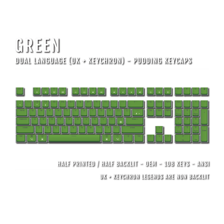 Green UK & Keychron (Layout) Dual Language PBT Pudding Keycaps Krome Keycaps LTD Mac & Multimedia Pudding