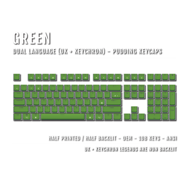 Green UK & Keychron (Layout) Dual Language PBT Pudding Keycaps