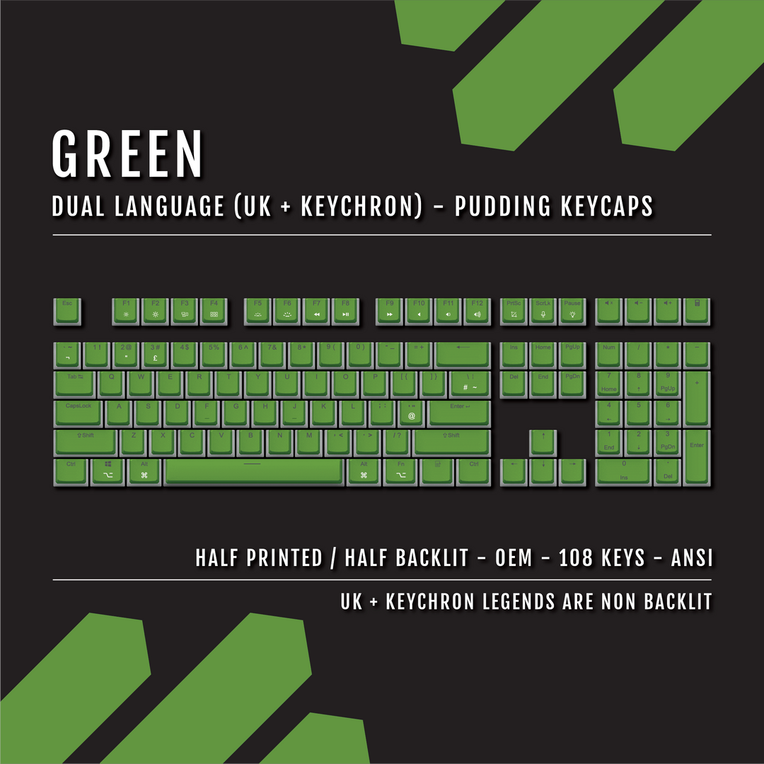 Green UK & Keychron (Layout) Dual Language PBT Pudding Keycaps