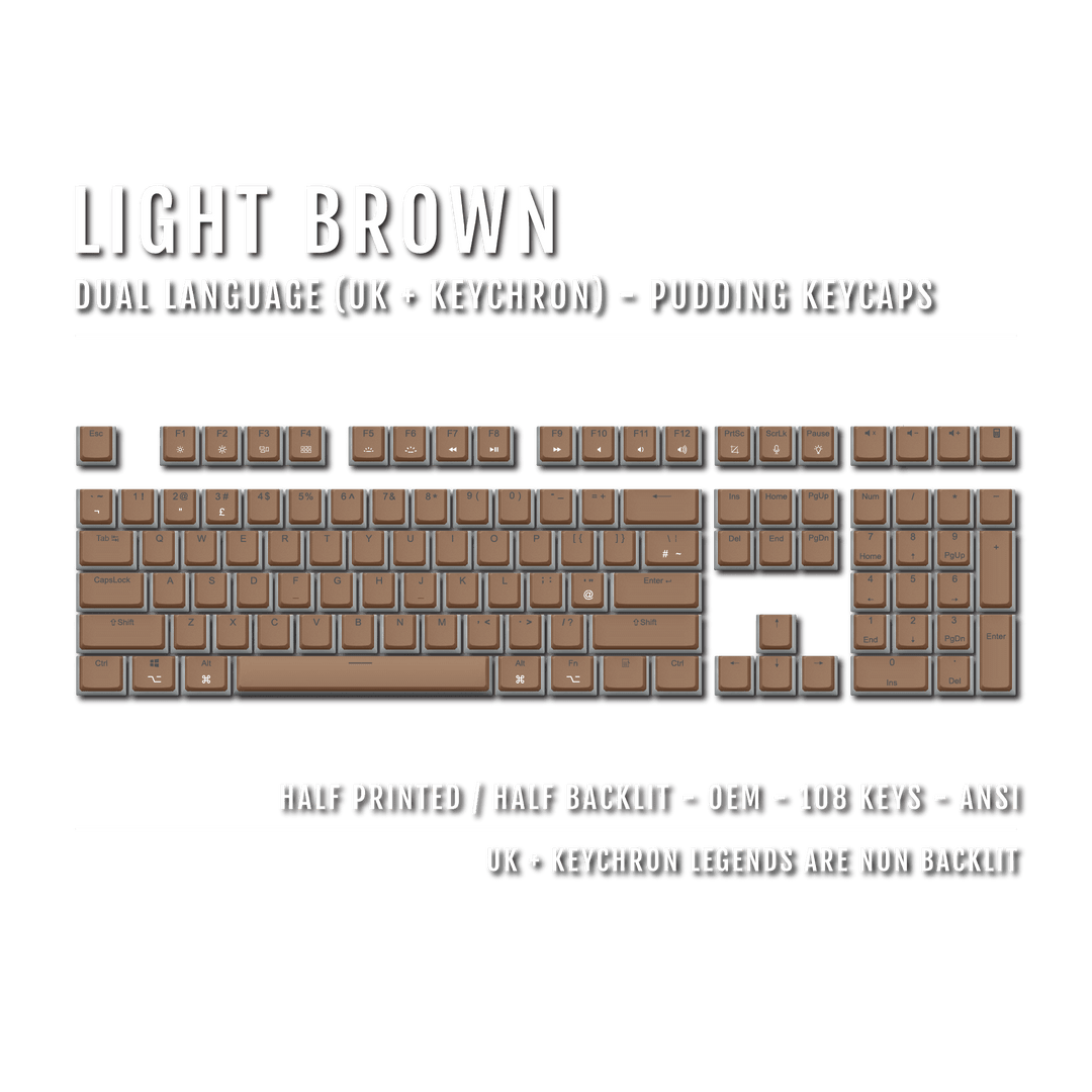 Light Brown UK & Keychron (Layout) Dual Language PBT Pudding Keycaps