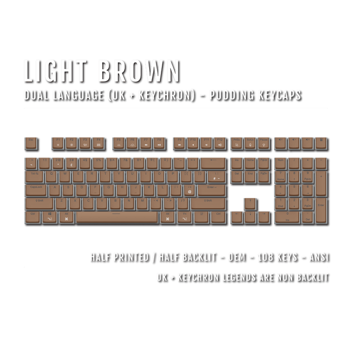 Light Brown UK & Keychron (Layout) Dual Language PBT Pudding Keycaps