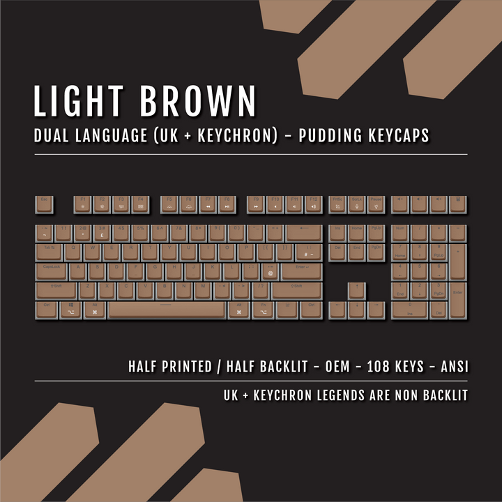 Light Brown UK & Keychron (Layout) Dual Language PBT Pudding Keycaps