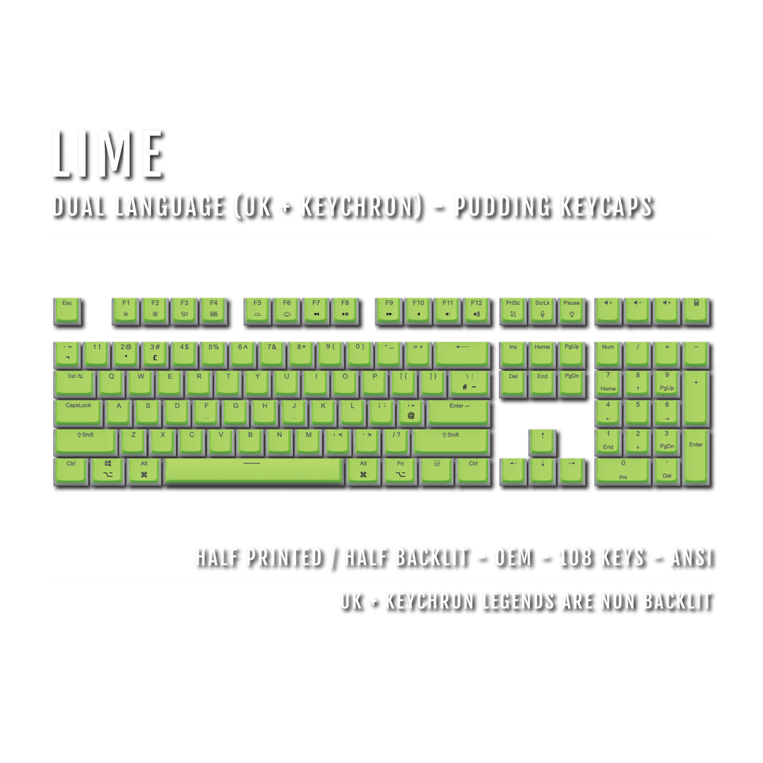 Lime UK & Keychron (Layout) Dual Language PBT Pudding Keycaps