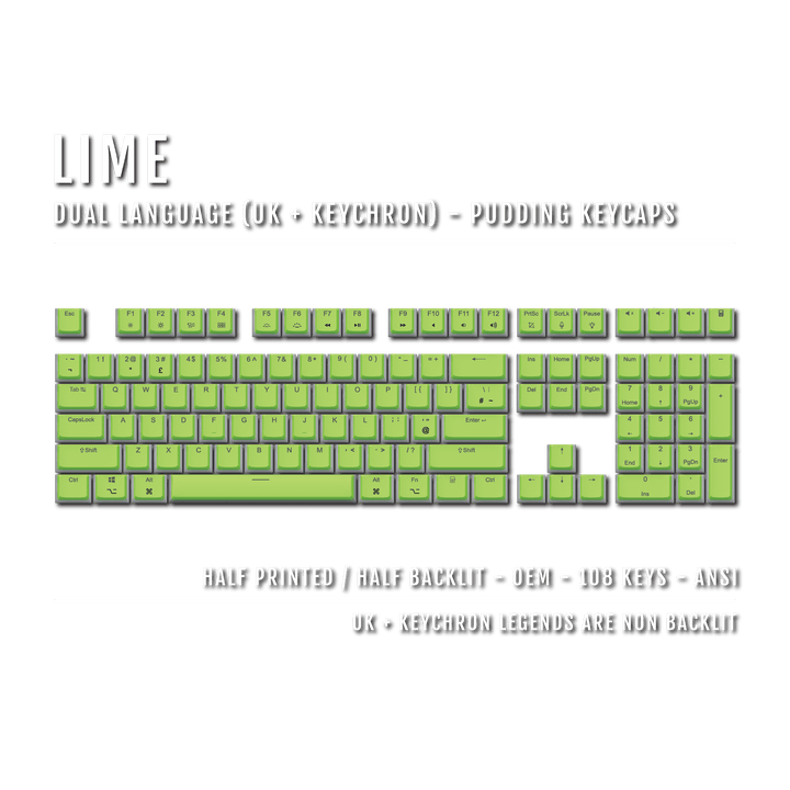 Lime UK & Keychron (Layout) Dual Language PBT Pudding Keycaps
