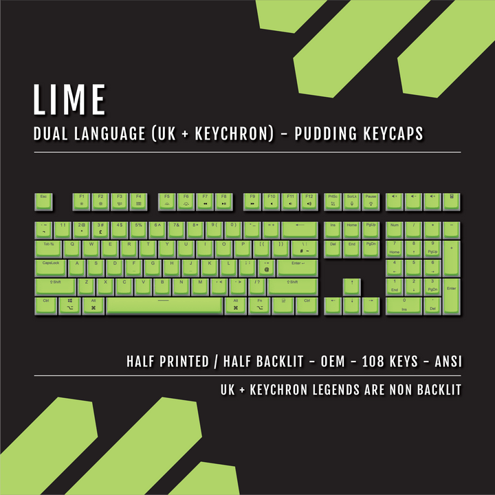 Lime UK & Keychron (Layout) Dual Language PBT Pudding Keycaps