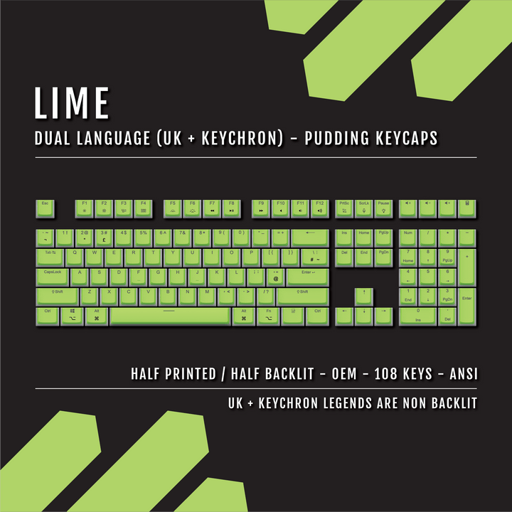 Lime UK & Keychron (Layout) Dual Language PBT Pudding Keycaps Krome Keycaps LTD Mac & Multimedia Pudding