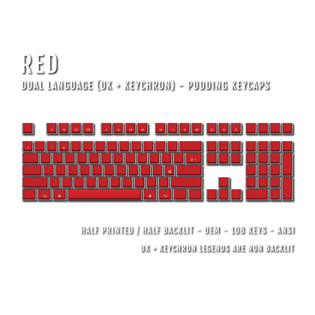 Red UK & Keychron (Layout) Dual Language PBT Pudding Keycaps