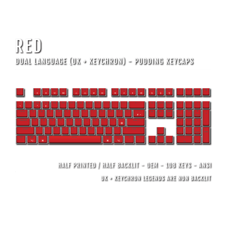Red UK & Keychron (Layout) Dual Language PBT Pudding Keycaps